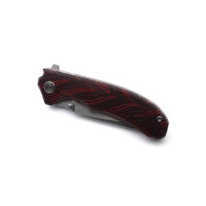 Miguron Knives M Centurion Flipper Folding Knife 3.5" 14C28N Stonewash And Satin Blade Red Damascus G10 Handle Pocket Knife MGR-812DRD