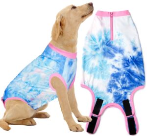 wabdhaly dog surgery recovery suit for large female spay,anti licking dog surgical recovery onesie,tie dye blue pink xl