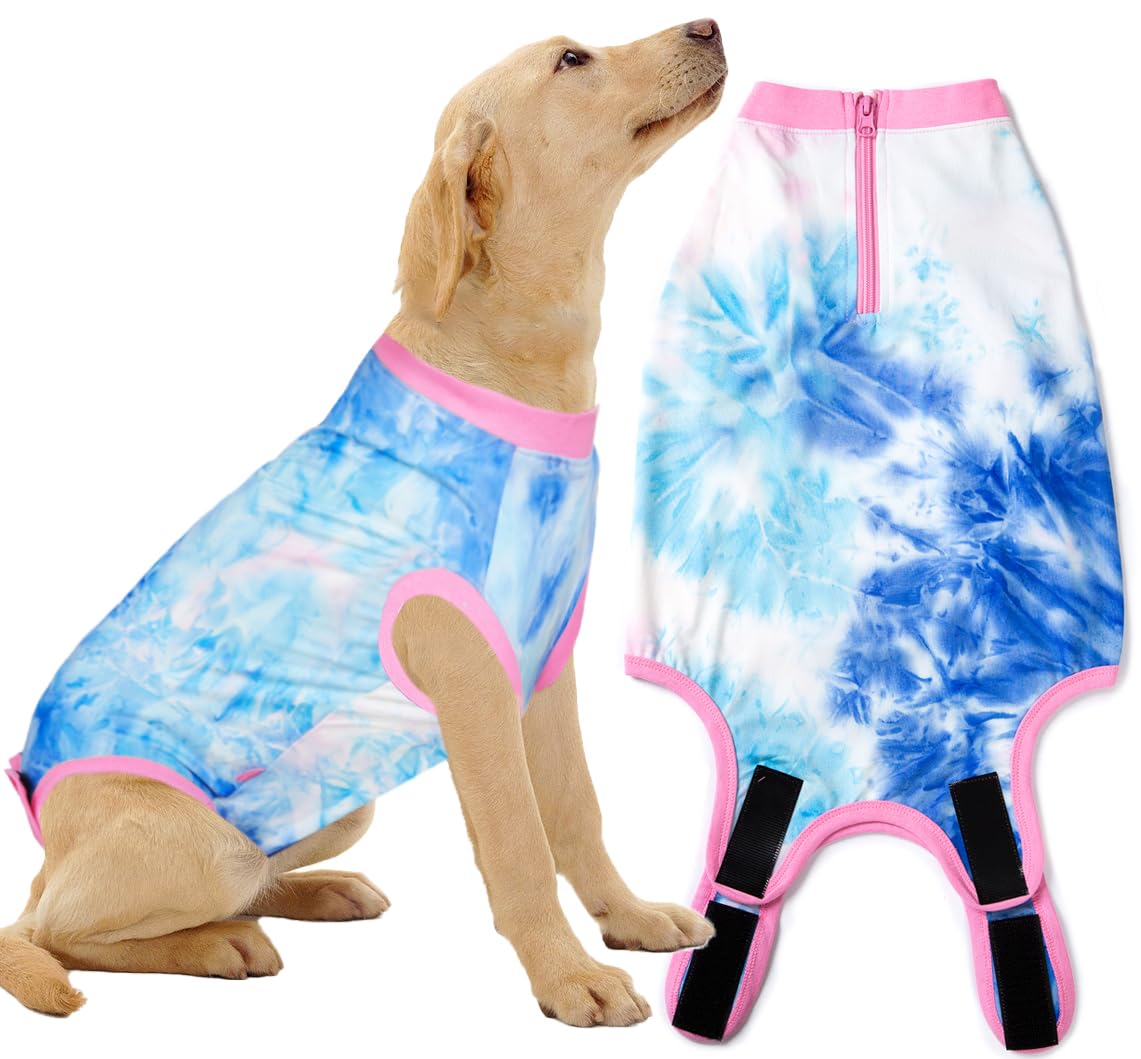 Wabdhaly Dog Surgery Recovery Suit for Large Female Spay,Anti Licking Dog Surgical Recovery Onesie,Tie Dye Blue Pink XL