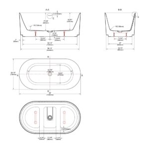 Dowell Fluted Acrylic Soaking Tub 59", Matte White