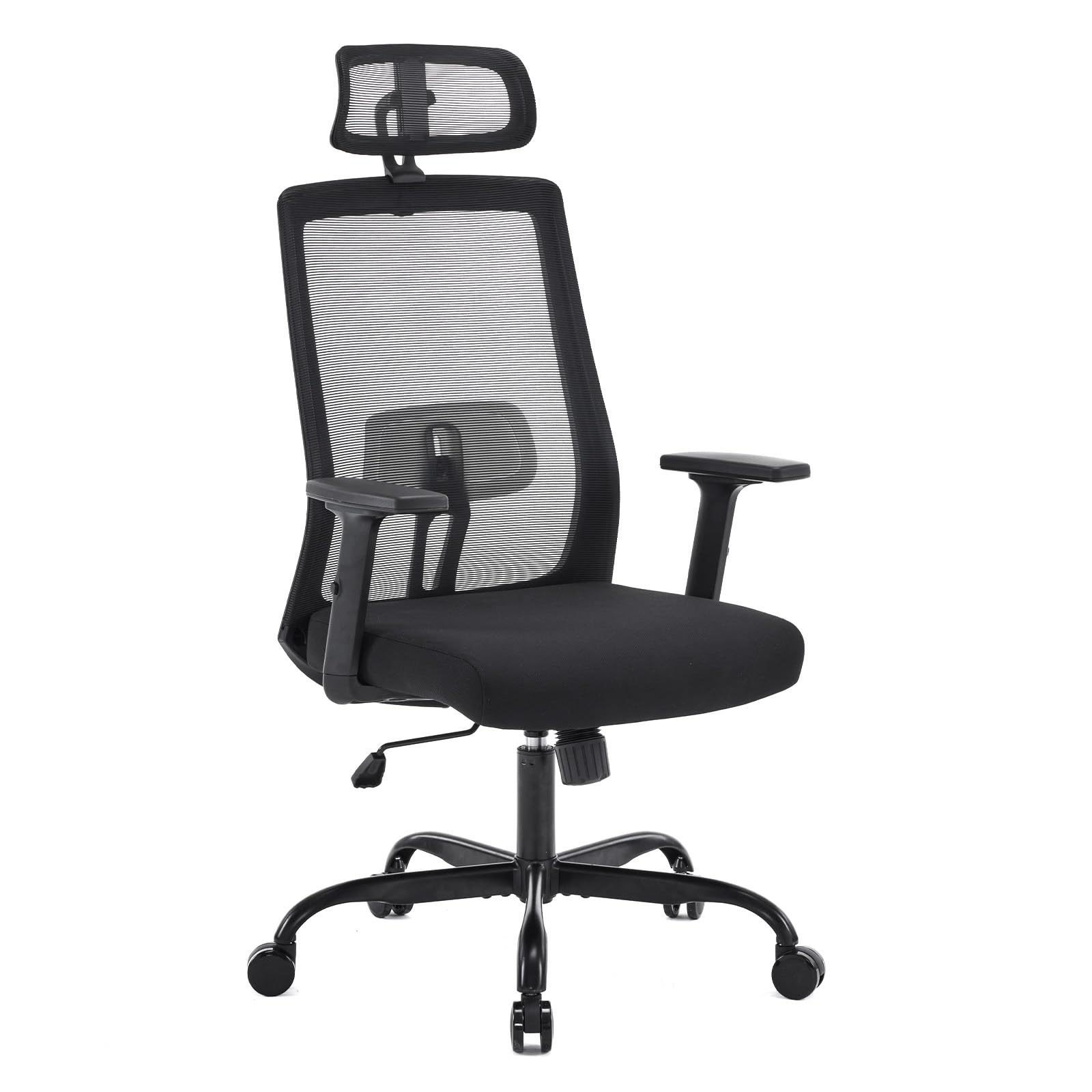 Ergonomic Office Chair for Home Office, Desk Chair with Breathable Mesh, Adjustable Armrest, Lumbar Support and Headrest, Black