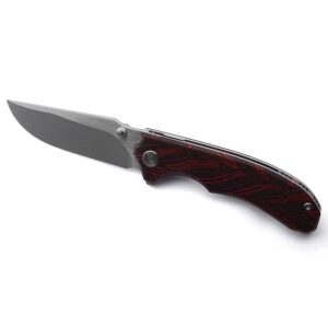 Miguron Knives M Centurion Flipper Folding Knife 3.5" 14C28N Stonewash And Satin Blade Red Damascus G10 Handle Pocket Knife MGR-812DRD