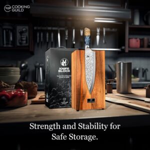 The Cooking Guild Premium Acacia Wood Magnetic Knife Holder for 10+ Knives - Magnetic Knife Block without Knives - Strong Magnetic Hold Knife Magnet with Non-Slip Rubber Feet for Secure Knife Storage