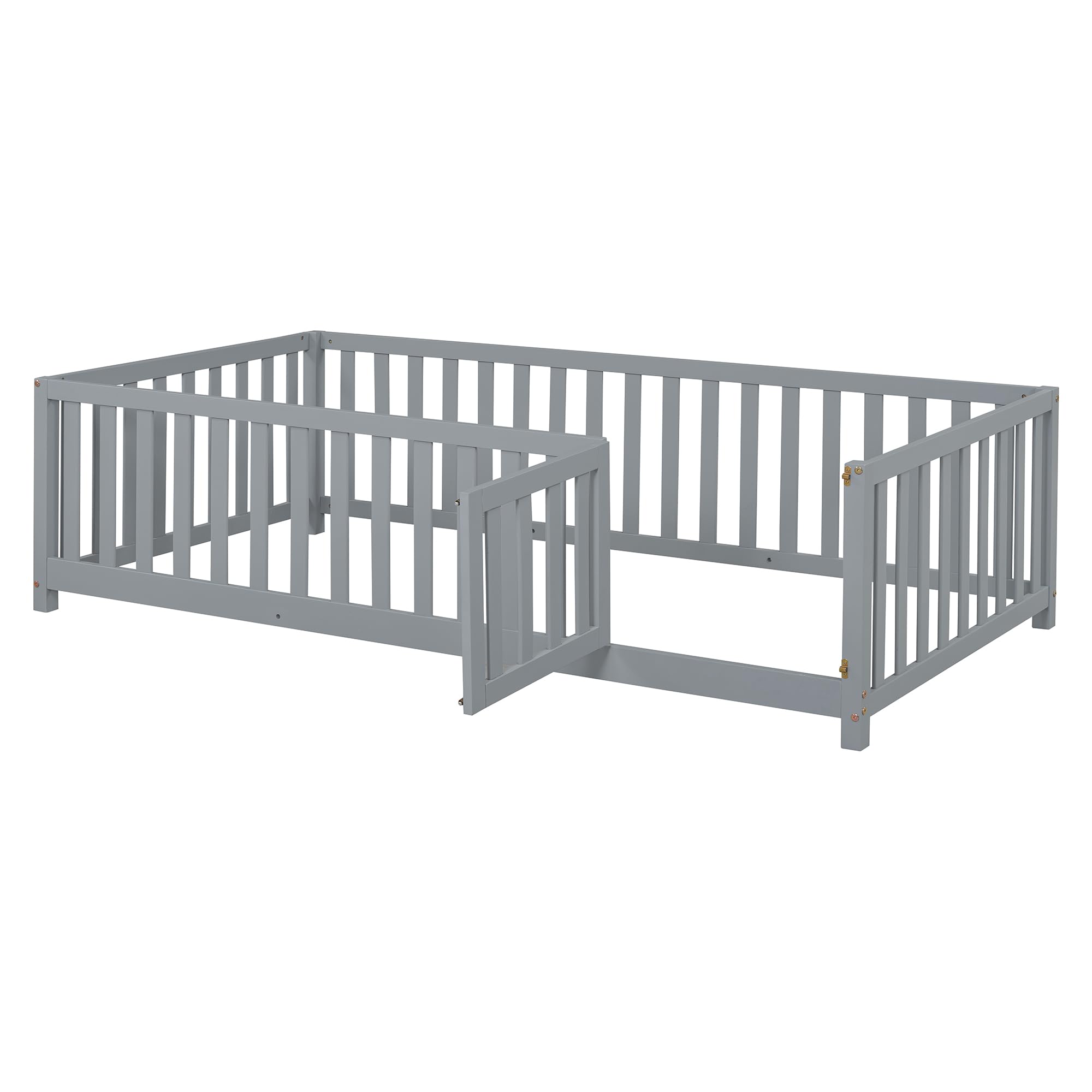 Twin Size Daybed with Fence Guardrails and 2 Drawers, Wood Twin Bed Frame Montessori Bed with Storage for Kids Girls Boys ,Can Split into Independent Floor Bed & Storage Daybed ,Grey