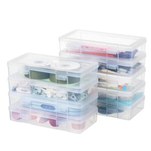 party club of america 9 pack clear plastic storage boxes with lids, craft jewelry life item organizer for puzzles, pens, rings, needle and thread, nail polish, remote controls