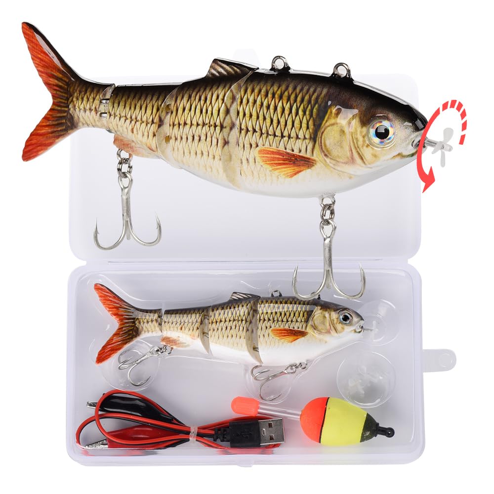 Robotic Swimming Lure 5.1” Fishing Lure 4-Segement Multi Jointed Swimbait Electric Bait LED Light USB Rechargeable Robotic Lure for Bass Trout Pike Fishing Tackle