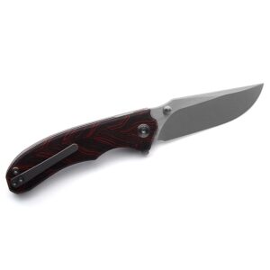 Miguron Knives M Centurion Flipper Folding Knife 3.5" 14C28N Stonewash And Satin Blade Red Damascus G10 Handle Pocket Knife MGR-812DRD