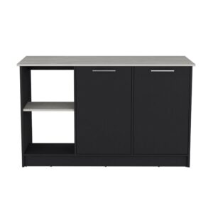 Tuhome Juniper Kitchen Island with Large Top Surface, Double Door Cabinet, and Open Shelves -Black/Onyx