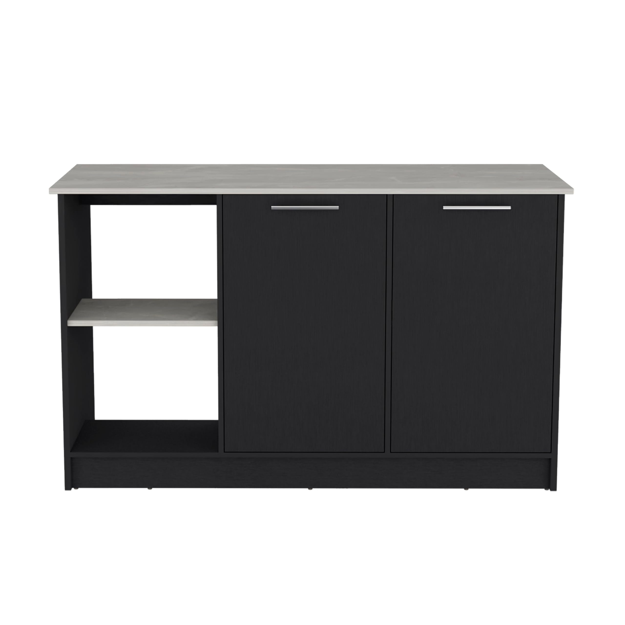 Tuhome Juniper Kitchen Island with Large Top Surface, Double Door Cabinet, and Open Shelves -Black/Onyx