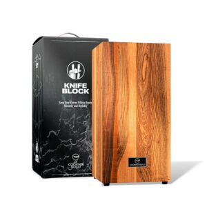 the cooking guild premium acacia wood magnetic knife holder for 10+ knives - magnetic knife block without knives - strong magnetic hold knife magnet with non-slip rubber feet for secure knife storage