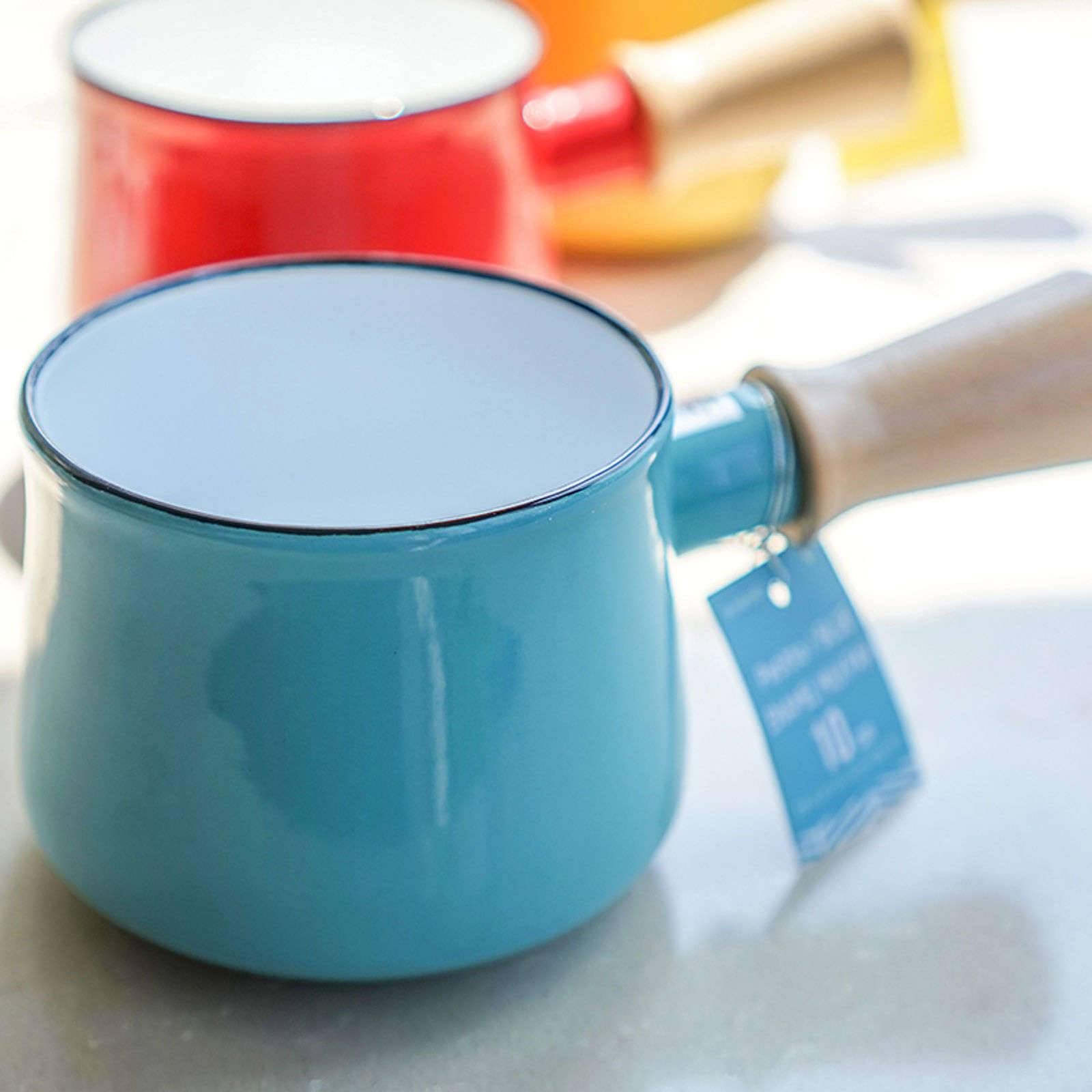 Japanese Enamel Milk Pan With Handle, Small Saucepans, Solid Color Milk Pot, For Cooking Milk, Porridge, Complementary Food-Yellow-500ml