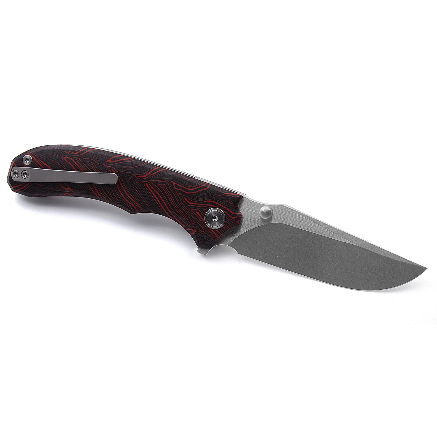 Miguron Knives M Centurion Flipper Folding Knife 3.5" 14C28N Stonewash And Satin Blade Red Damascus G10 Handle Pocket Knife MGR-812DRD