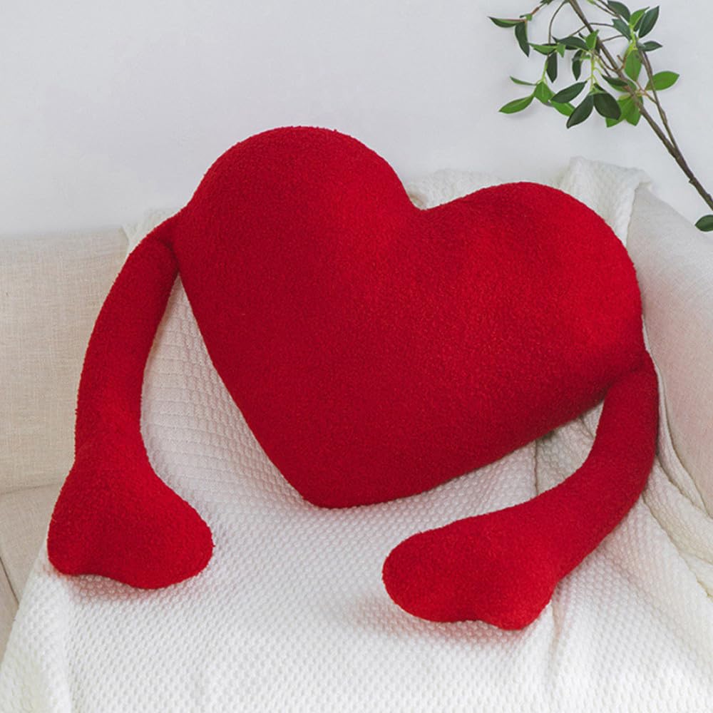 Gujuja Heart Shape Decor Pillows Plush Heart Throw Pillows Cushion Sofa Window Cushion Valentine's Day Gift,19.6 * 15.7 Inches (Red)