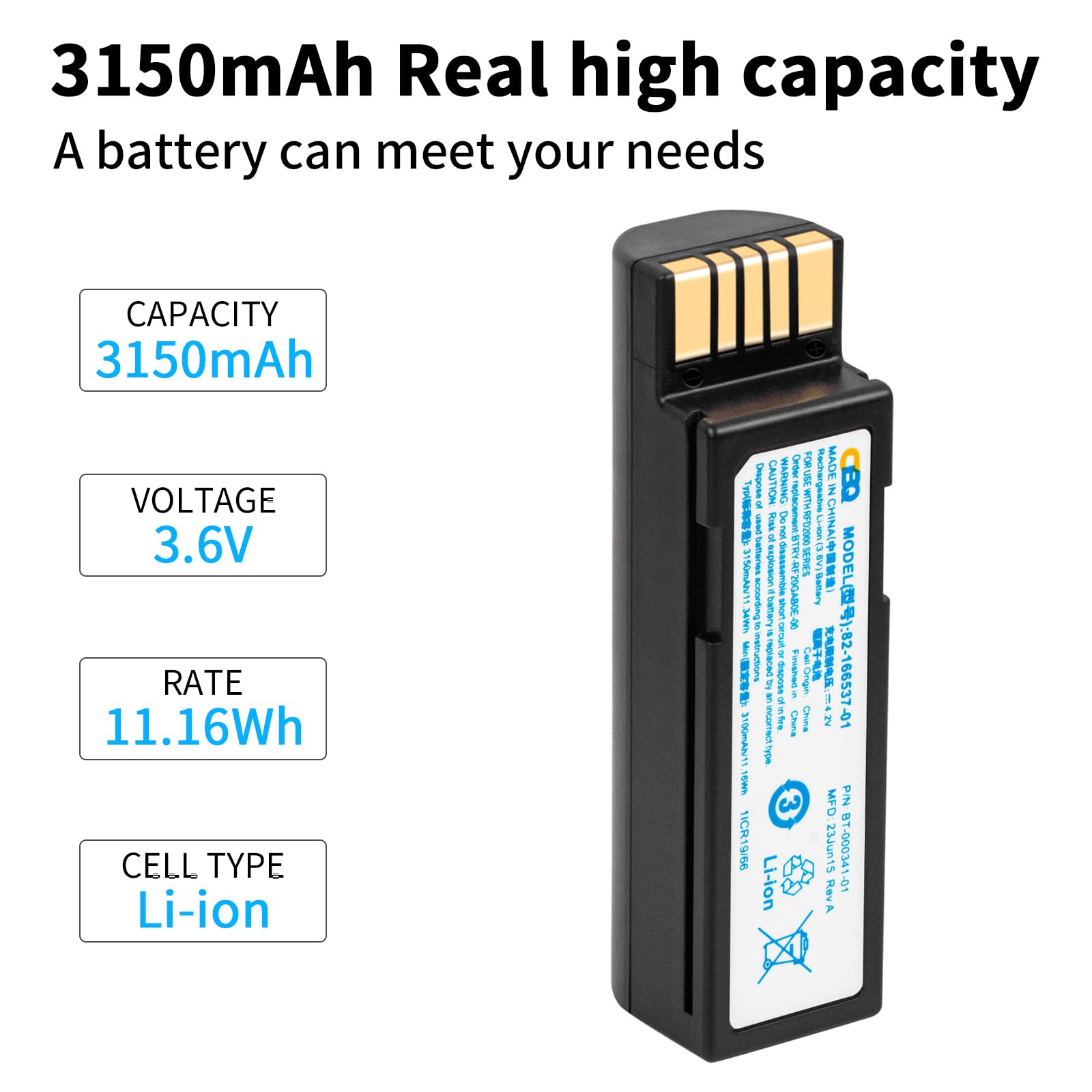 CBQ DS3678 [Upgrades] Replacement Battery for Zebra DS3600 DS3678 LI3678 LI3678-SR LS3678 DS3678-SR0F003VZWW DS3678-SR DS3678-HD DS3678-ER Series Scanners, 82-166537-01 BTRY-RF20GAB0E-00.3150mAh