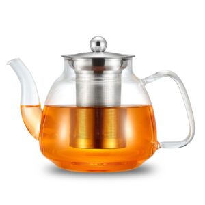 42oz/1250ml glass tea kettle，glass teapot with removable stainless steel infuser, for blooming and loose leaf tea, stovetop & microwave safe tea pot, tea maker's choice