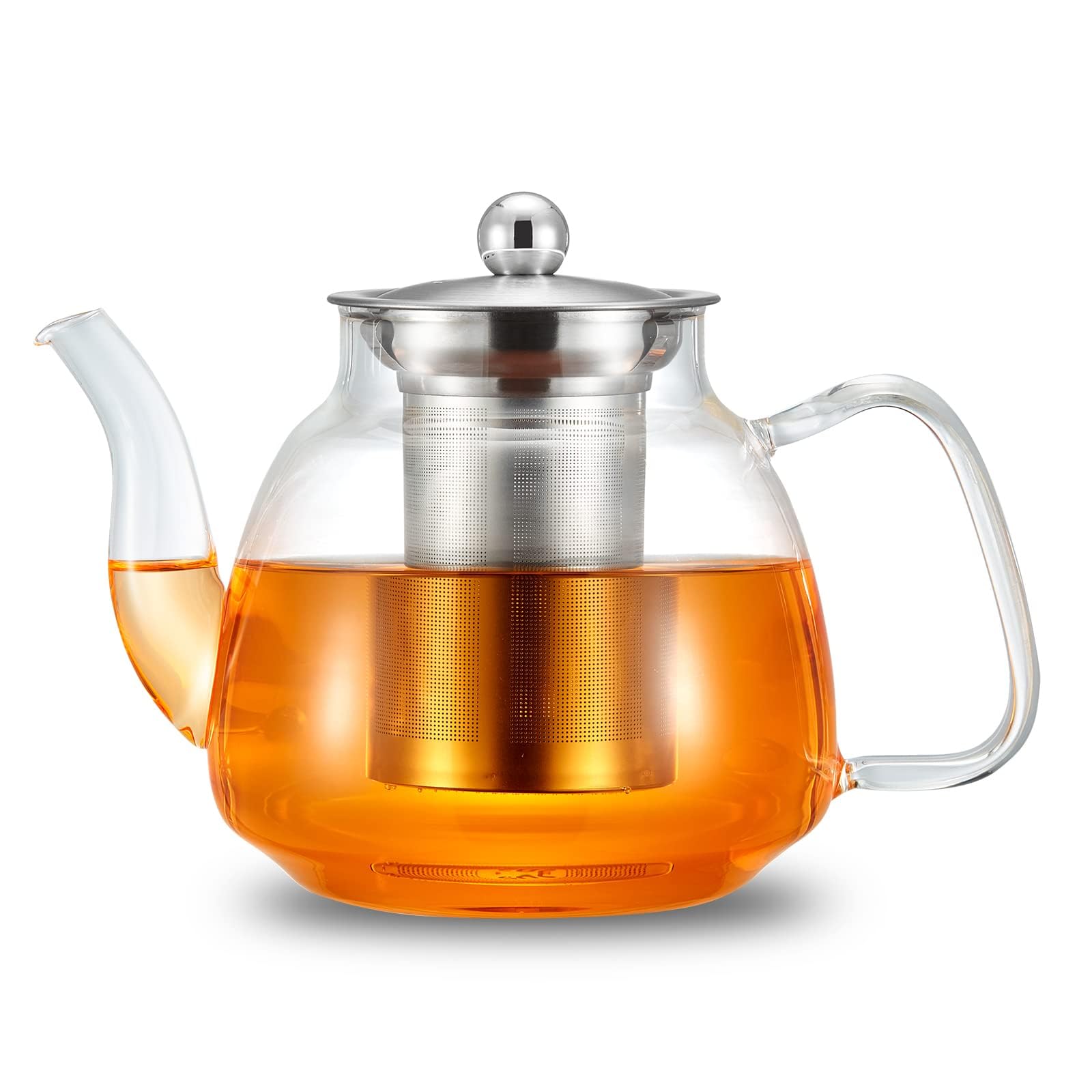 42oz/1250ml Glass Tea Kettle，Glass Teapot with Removable Stainless Steel Infuser, for Blooming and Loose Leaf Tea, Stovetop & Microwave Safe Tea Pot, Tea Maker's Choice