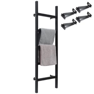 fuin wall mounted 57in wooden blanket ladder living room decorative farmhouse quilt display holder rustic wood towel rack for bathroom, black