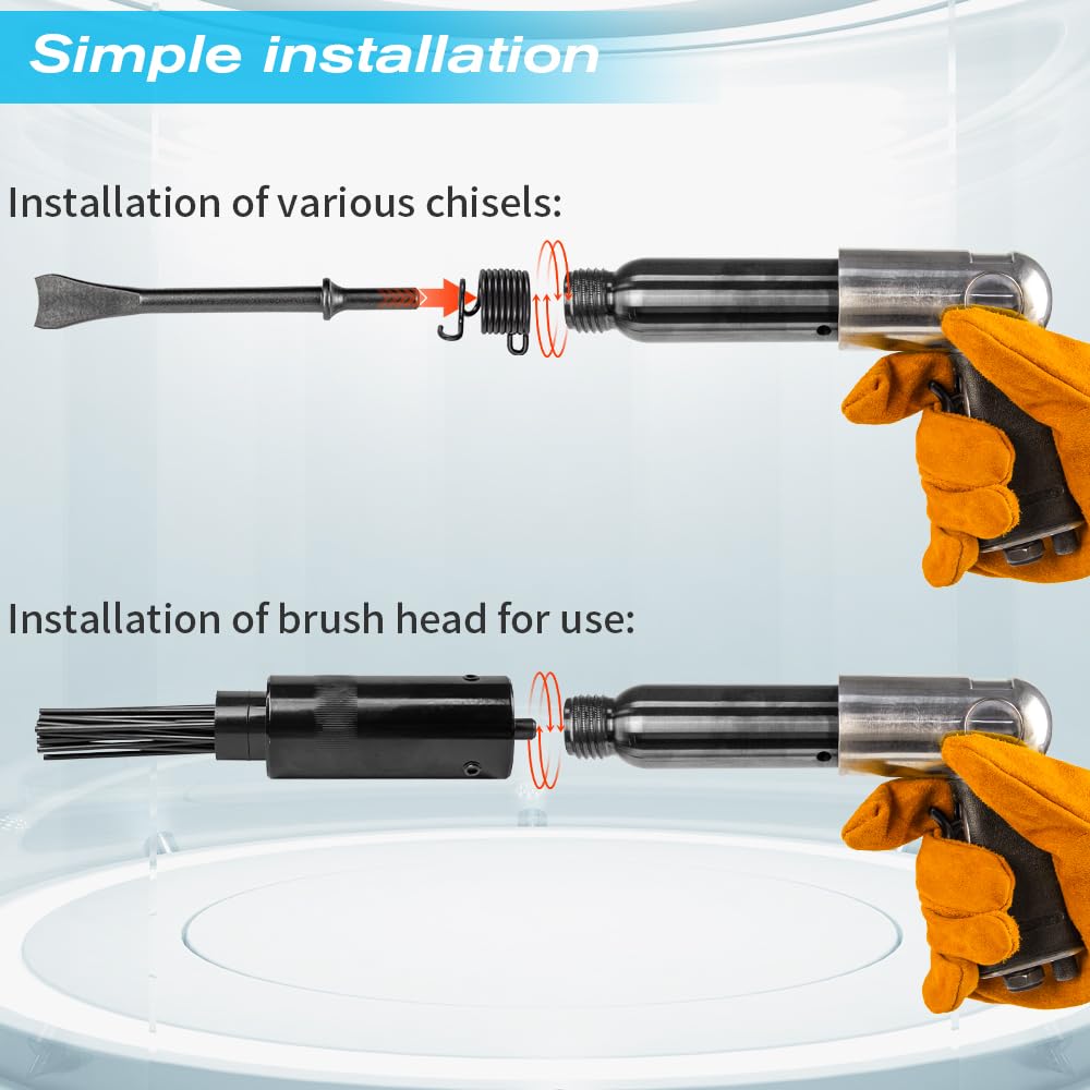 BAUSATZ Air hammer Heavy Duty 220mm long barrel air chisel kit with 5pcs chisels Needle Scaler Attachment with 19pcs Needles，5000BPM air chisel for shoveling and cutting (JBCXJ01)