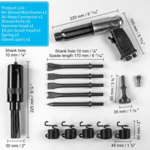 BAUSATZ Air hammer Heavy Duty 220mm long barrel air chisel kit with 5pcs chisels Needle Scaler Attachment with 19pcs Needles，5000BPM air chisel for shoveling and cutting (JBCXJ01)