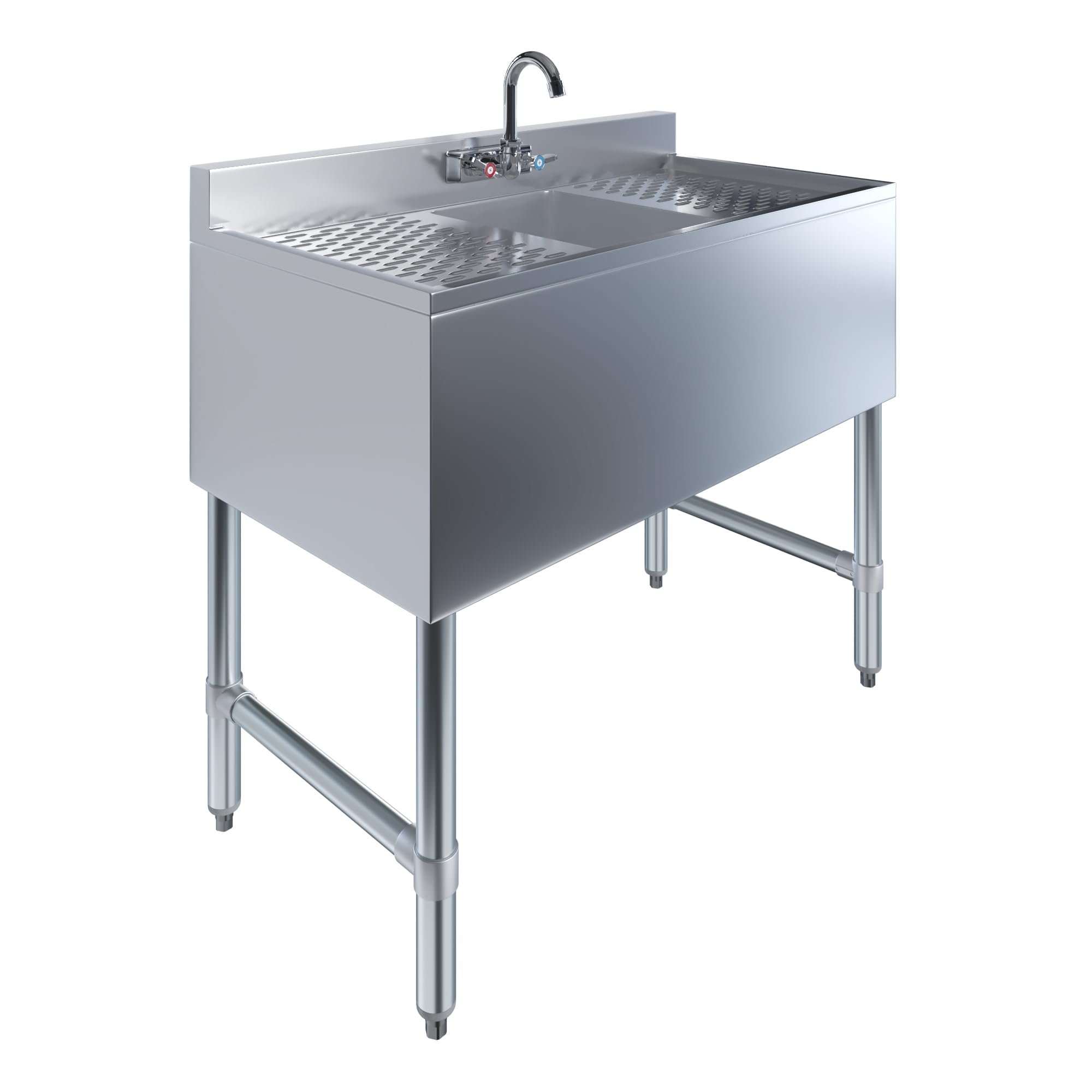 AmGood Stainless Steel Bar Sink | NSF (Sink Size: 36"x19", Single Bowl + Faucet + 2 Drainboards)