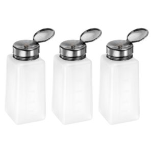 harfington 3pcs solvent alcohol dispensers 250ml(8.5oz) push down liquid dispenser pump with sealing stainless steel lid for acetone cleanser polish remover, white