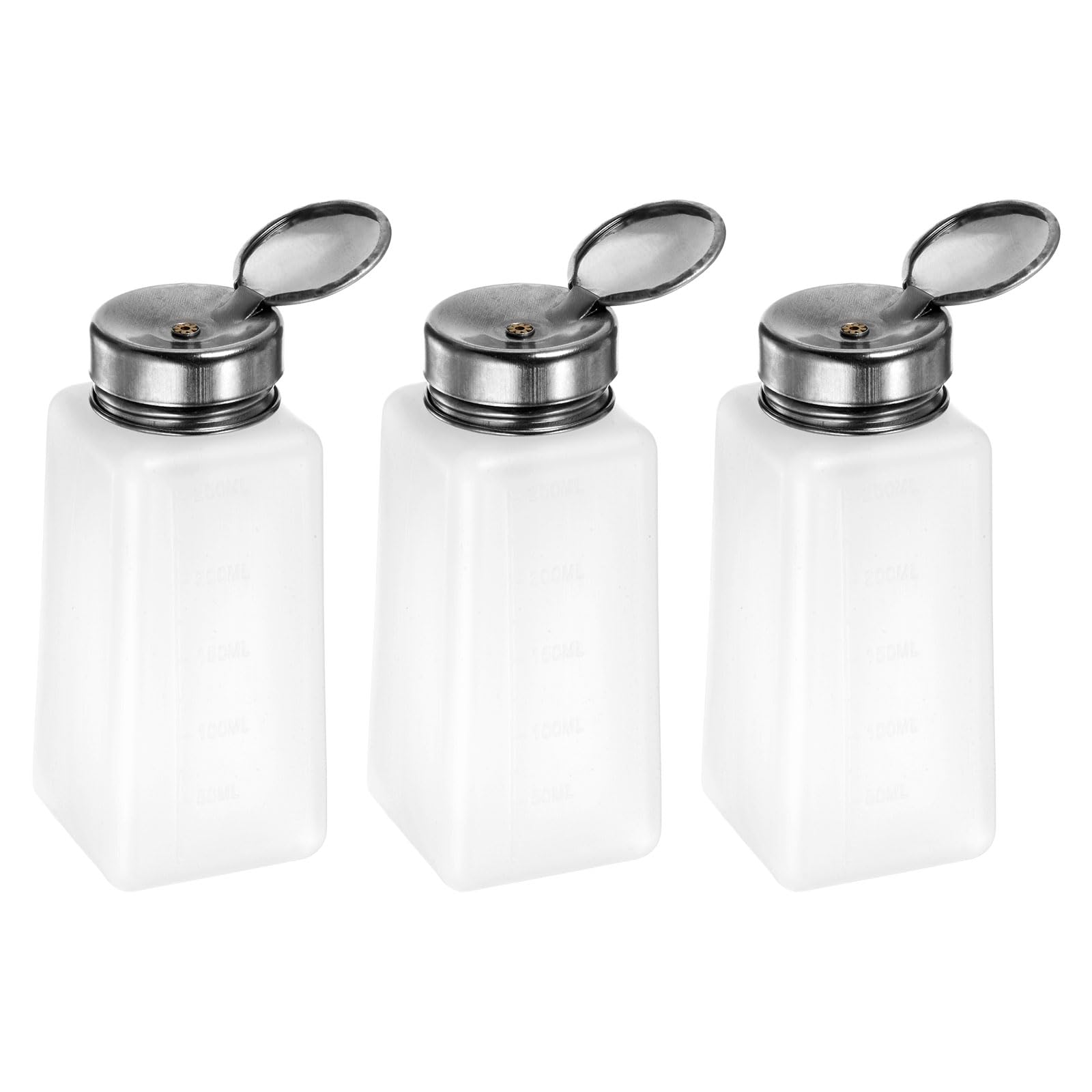 HARFINGTON 3pcs Solvent Alcohol Dispensers 250ml(8.5oz) Push Down Liquid Dispenser Pump with Sealing Stainless Steel Lid for Acetone Cleanser Polish Remover, White