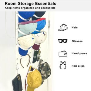 ETOWIFA Hat Organizer Rack for Baseball Caps [Up to 37], Hat Hanger Over the Door Organizer for Closet with 7 Felt Bands & 3 Hooks, Non-Drilled Hat Sunglasses Storage for Room, College Dorm