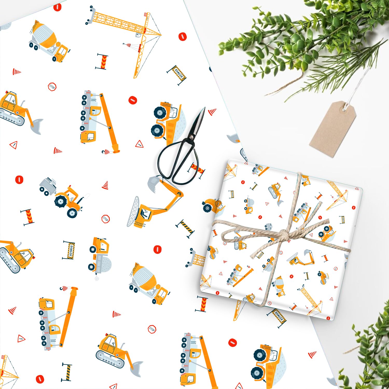 Mpanwen Construction Wrapping Paper for Boys Kids, 8 Sheets Large Truck Gift Wrap Tractor Wrapping Paper for Christmas Birthday Holiday - 27 x 39.5 Inches Per Sheet