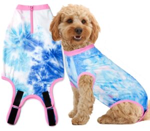 wabdhaly dog surgery recovery suit for medium female spay,anti licking dog surgical recovery onesie,tie dye blue pink m