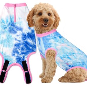 Wabdhaly Dog Surgery Recovery Suit for Medium Female Spay,Anti Licking Dog Surgical Recovery Onesie,Tie Dye Blue Pink M