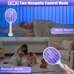 2 Pack Electric Fly Swatter Racket 3000V Bug Zapper 2 in 1 Mosquito Zapper USB Rechargeable, 1200mAh Mosquitoes Killer Lamp & Fly Zapper with 3 Layer Safety Mesh for Home