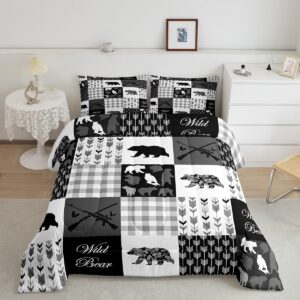 jejeloiu bear comforter set twin size kids black white buffalo check comforter for boys girls teens boho arrow camo farmhouse bedding set breathable wild animal duvet set room decor quilt set