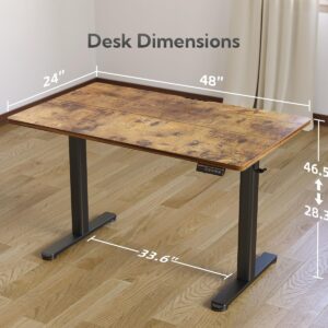 YDN Electric Standing Desk, Adjustable Height Stand up Desk, 48x24 Inches Sit Stand Home Office Desk with Splice Board,Rustic Brown Top