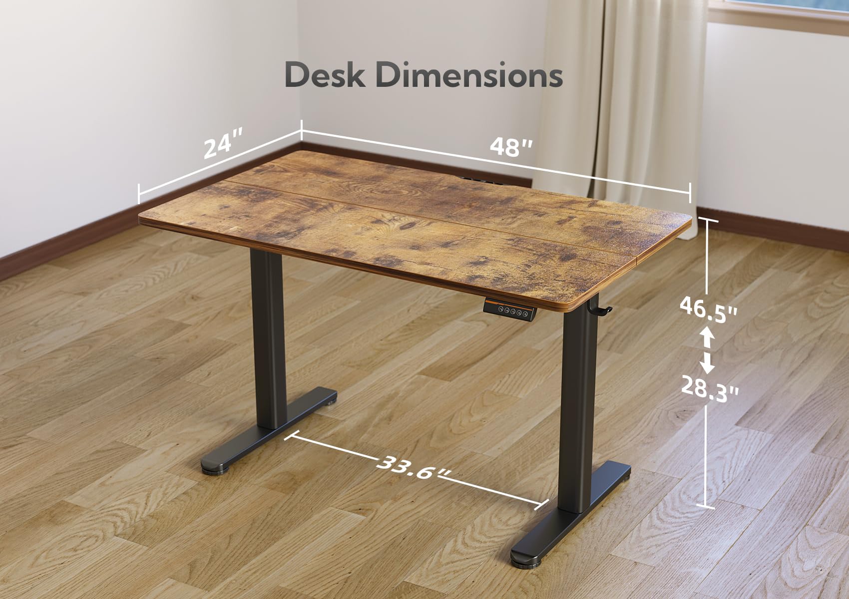 YDN Electric Standing Desk, Adjustable Height Stand up Desk, 48x24 Inches Sit Stand Home Office Desk with Splice Board,Rustic Brown Top