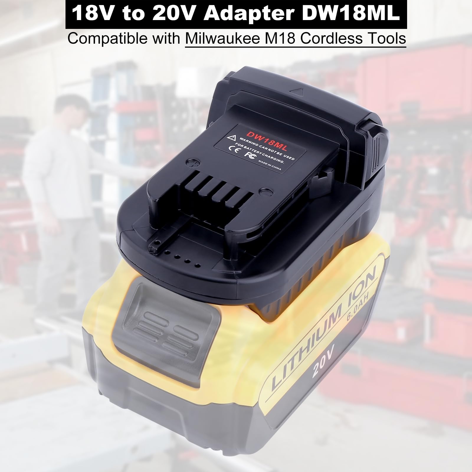 Biswaye Adapter Compatible with Milwaukee M18 Tools, Compatible with DeWalt 20V Max Battery to Replacement for Milwaukee M18 18-Volt Battery, DW18ML 18V to 20V Battery Adapter Converter