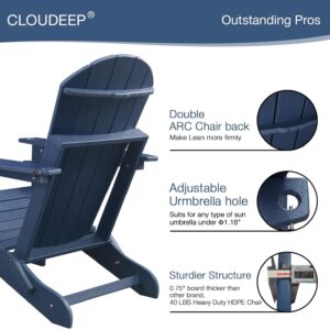 CLOUDEEP Folding Adirondack Chairs, HDPE Adirondack Chairs All Weather, Fire Pit Chairs,Dark Blue