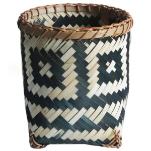 eaarliyam wicker trash can wicker waste basket boho trash can round waste paper bin rubbish basket plant flower pot for under desk bedroom bathroom home office