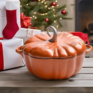 4qt Pumpkin Dutch Oven –Pumpkin Cast Iron Dutch Oven –Pumpkin Shape Cooking Pot Enamel Pot – Enamelled Cooking Pot –Serves 3-5, Christmas Decorative Pots Gifts