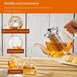 42oz/1250ml Glass Tea Kettle，Glass Teapot with Removable Stainless Steel Infuser, for Blooming and Loose Leaf Tea, Stovetop & Microwave Safe Tea Pot, Tea Maker's Choice