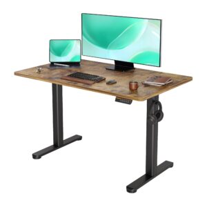 ydn electric standing desk, adjustable height stand up desk, 48x24 inches sit stand home office desk with splice board,rustic brown top