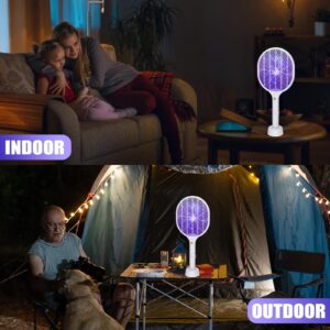 2 Pack Electric Fly Swatter Racket 3000V Bug Zapper 2 in 1 Mosquito Zapper USB Rechargeable, 1200mAh Mosquitoes Killer Lamp & Fly Zapper with 3 Layer Safety Mesh for Home