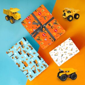 Mpanwen Construction Wrapping Paper for Boys Kids, 8 Sheets Large Truck Gift Wrap Tractor Wrapping Paper for Christmas Birthday Holiday - 27 x 39.5 Inches Per Sheet