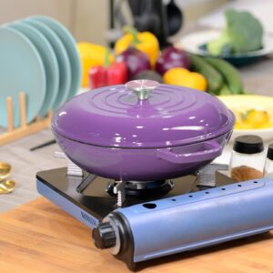 AILIBOO Enameled Cast Iron Dutch Oven,3 Quart Dutch Oven Pot with Lid, Round Dutch Oven Cast Iron Pot with Non Stick Enamel Coating for Bread Baking, Graduated Purple Dutch Oven for Kitchen