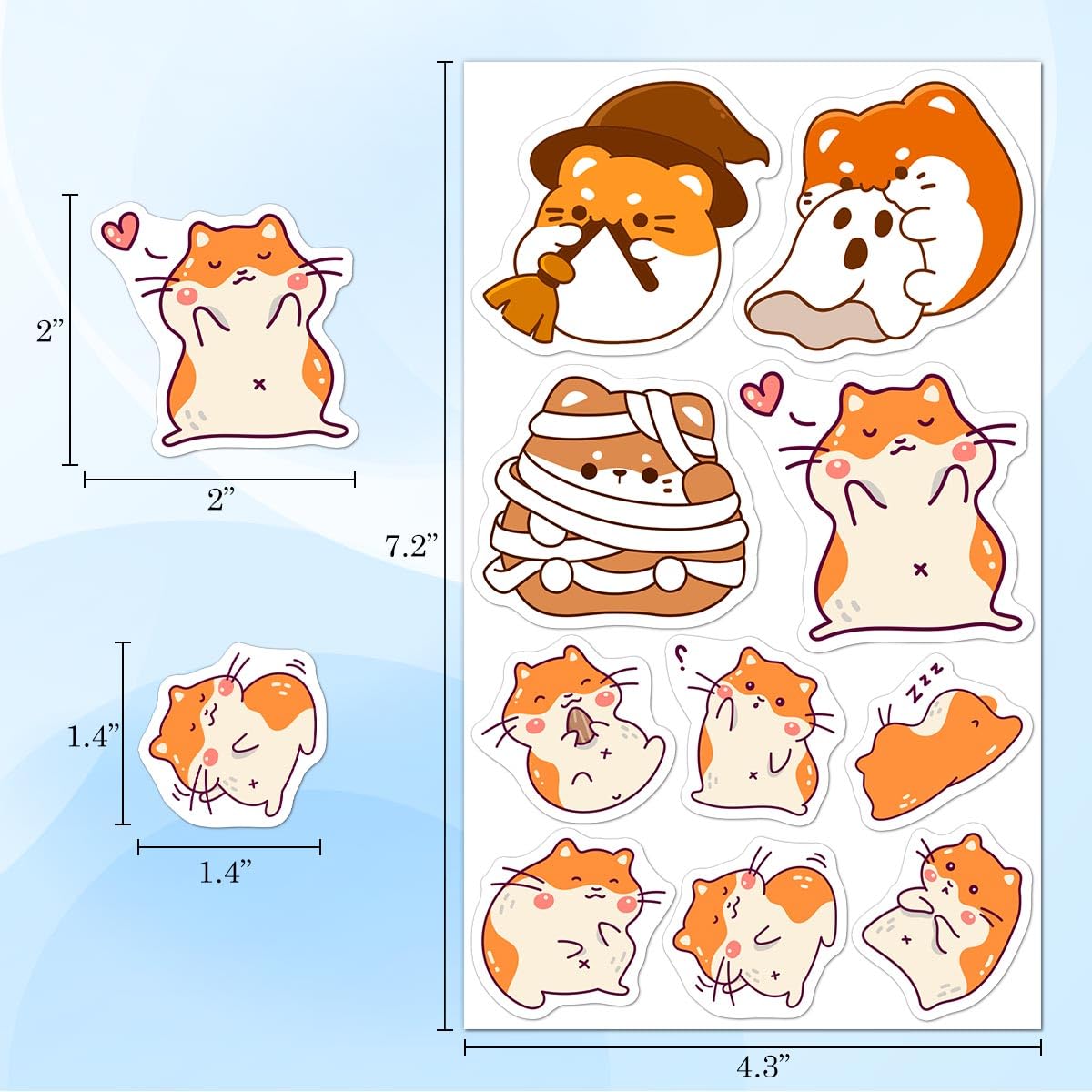 Pack 50 pcs Cute Animal Hamster Stickers for Water Bottles Waterproof Laptop Luggage Computer Cups Phone case Teens Adults Girls Funny Aesthetic Sticker Packs Small Vinyl Decals