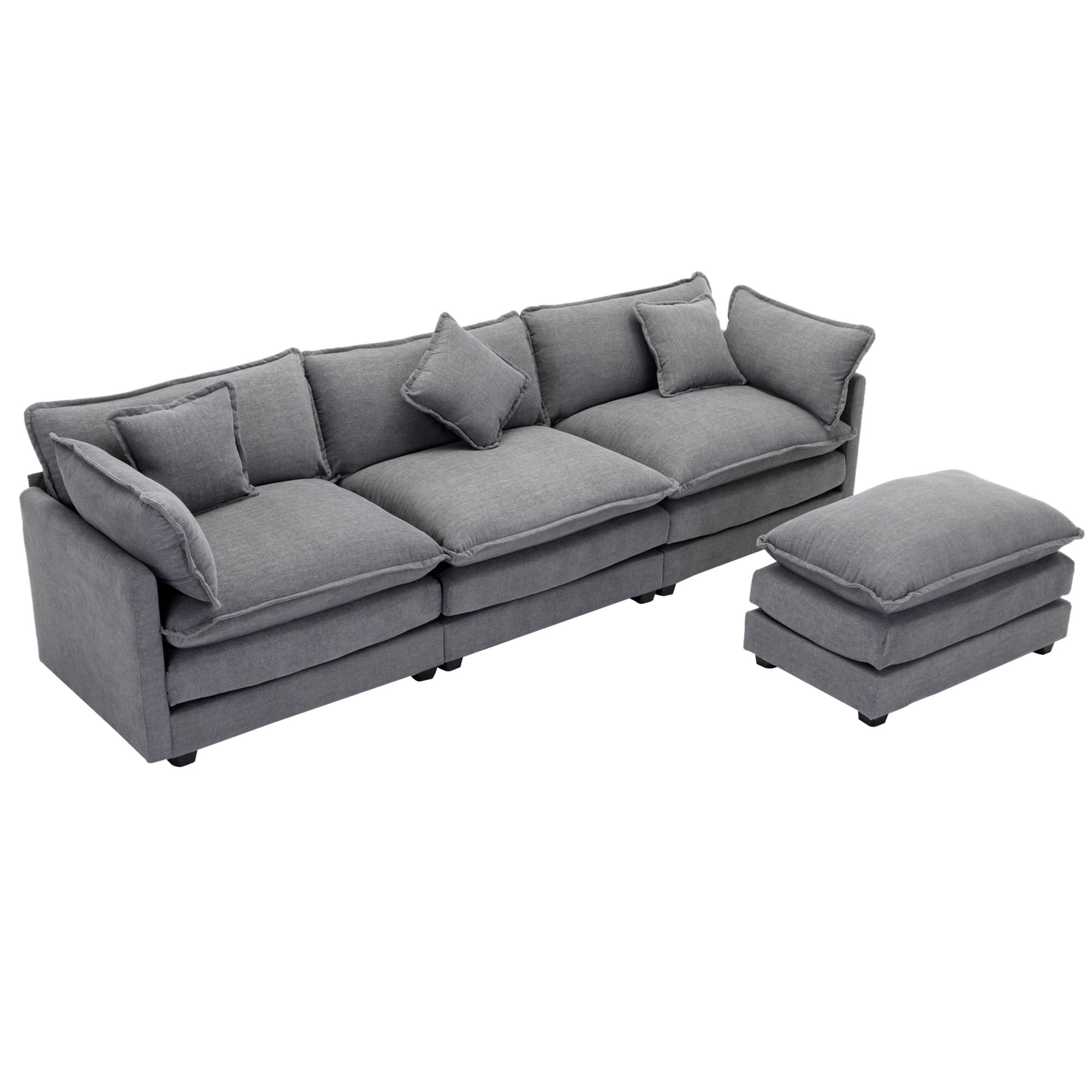 LyuHome 112.2" Sectional Sofa for Living Room, Convertible L-Shape Couch Modular 4 Seater Sofa Couch with Ottoman, 5 Pillows, Grey