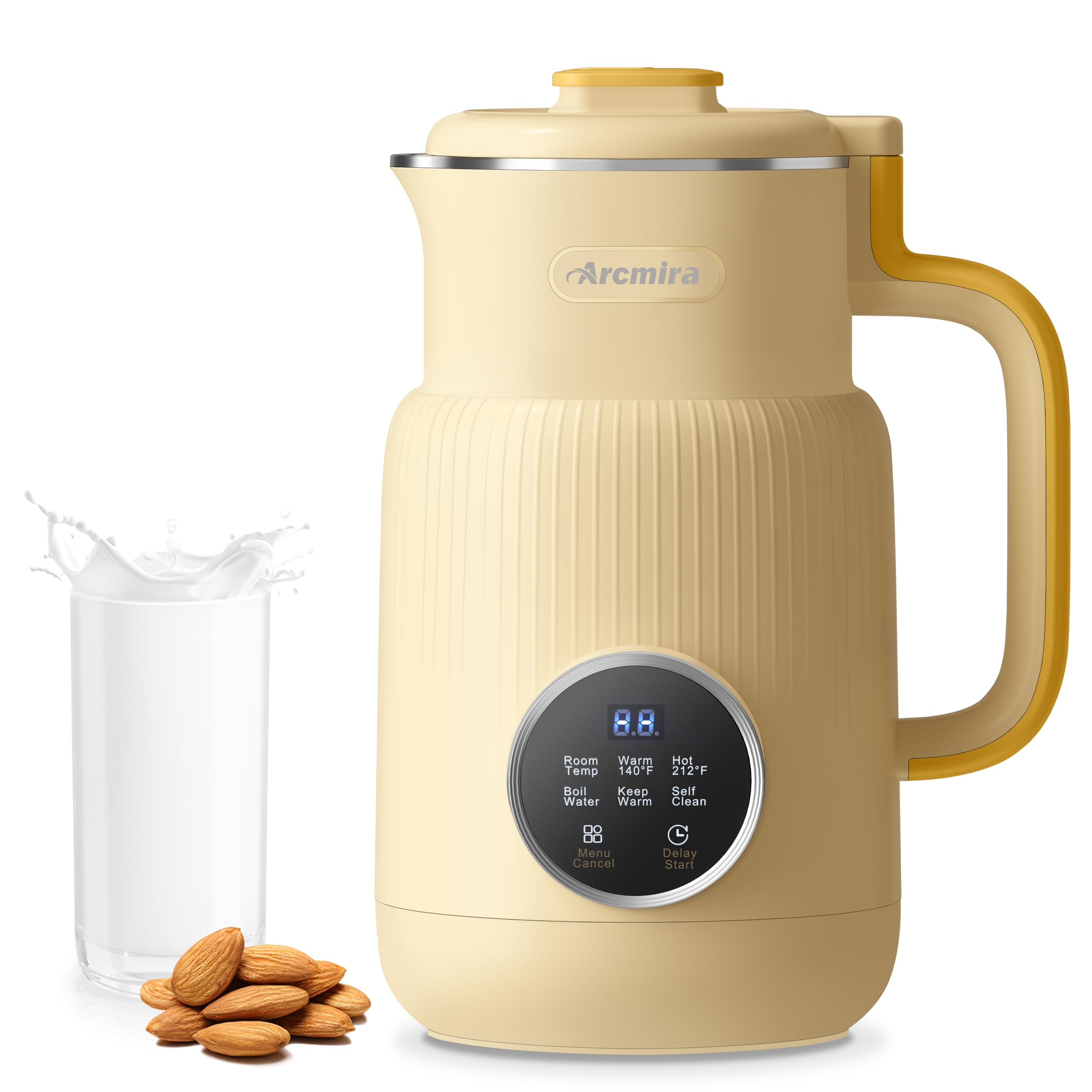 Arcmira Nut Milk Maker, 20 oz(600ml) Homemade Almond, Oat, Soy, Plant-Based Milk and Non-Dairy Beverages, Almond Milk Maker with Delay Start/Keep Warm/Boil Water, Soy Milk Maker with Nut Milk Bag