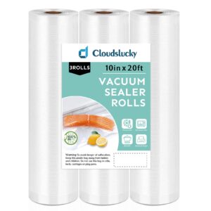 cloudslucky vacuum sealer food saver rolls bag 10"x20'3pack, bpa-free thick seal meal bags roll, commercial customize size, sous vide cooking vacuum seal rolls, meat cheese dry goods