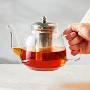 42oz/1250ml Glass Tea Kettle，Glass Teapot with Removable Stainless Steel Infuser, for Blooming and Loose Leaf Tea, Stovetop & Microwave Safe Tea Pot, Tea Maker's Choice