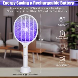 2 Pack Electric Fly Swatter Racket 3000V Bug Zapper 2 in 1 Mosquito Zapper USB Rechargeable, 1200mAh Mosquitoes Killer Lamp & Fly Zapper with 3 Layer Safety Mesh for Home