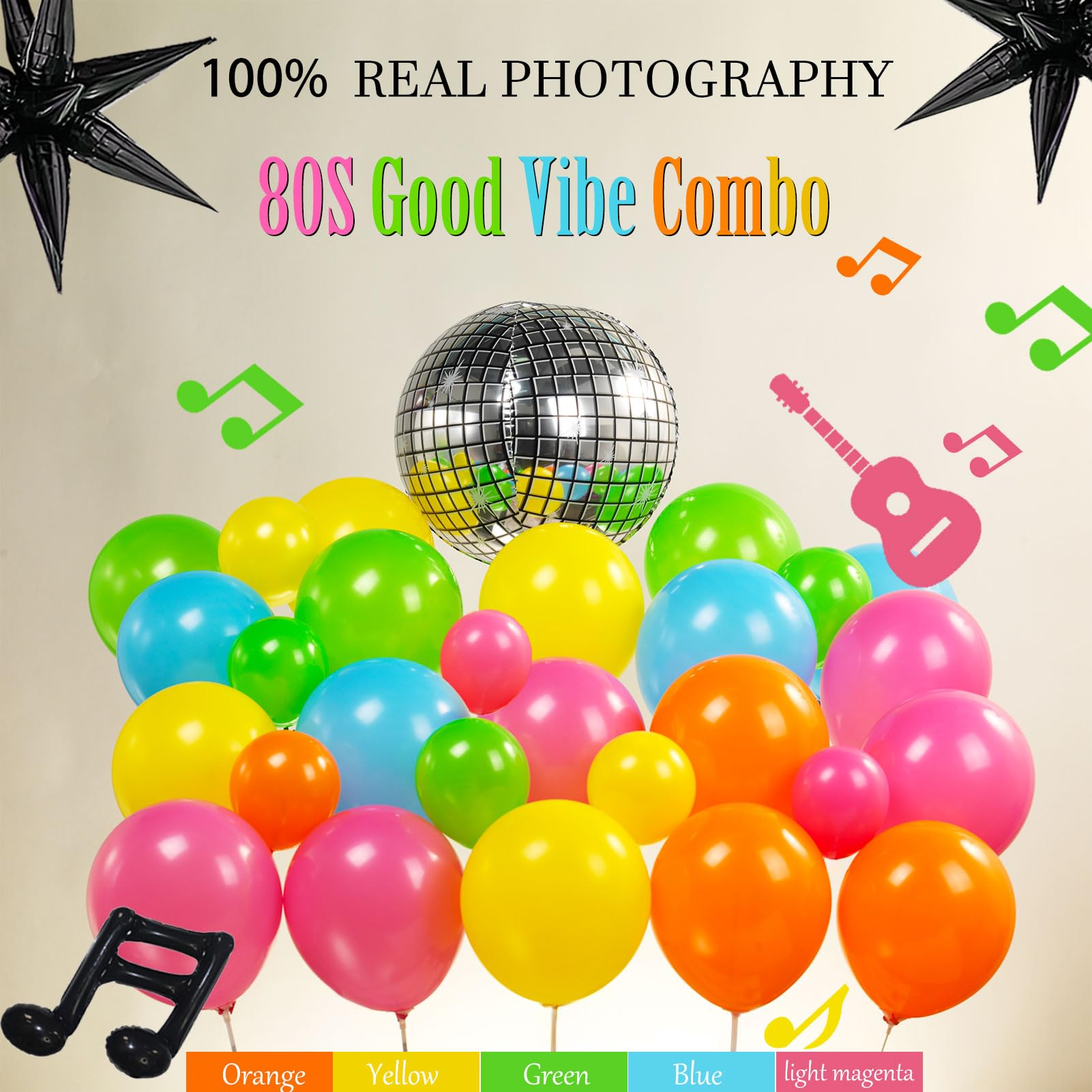 80S Music Theme Balloon Garland arch kit 160pcs with guitar disco ball musical note mylar balloon for back to 80s 90s disco Birthday party graduation prom decorations